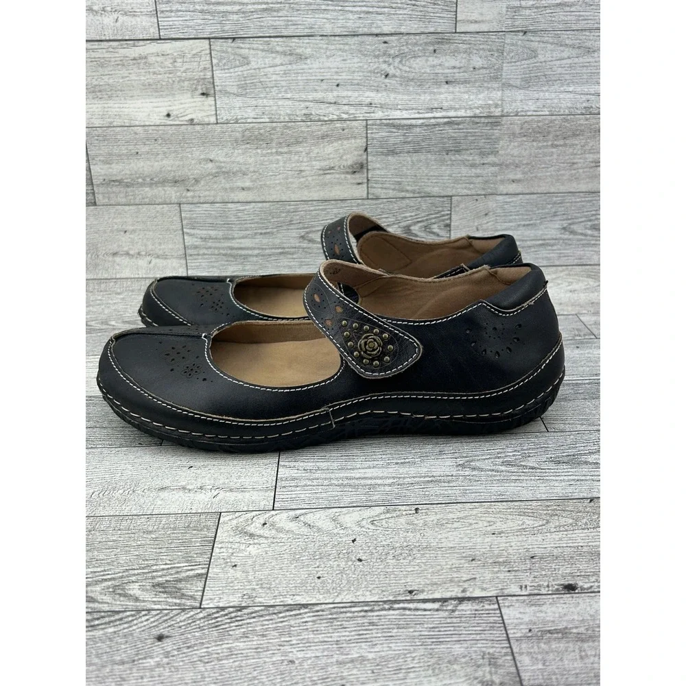 L'Artiste Spring Step Lazarina-B Black Leather Mary Jane Flats Women  EU 38 US 8
